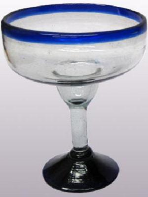 VIDRIO SOPLADO / Juego de 6 copas grandes para margarita con borde azul cobalto / Para cualquier fantico de las margaritas, ste juego de copas de vidrio soplado tiene un alegre borde azul cobalto.